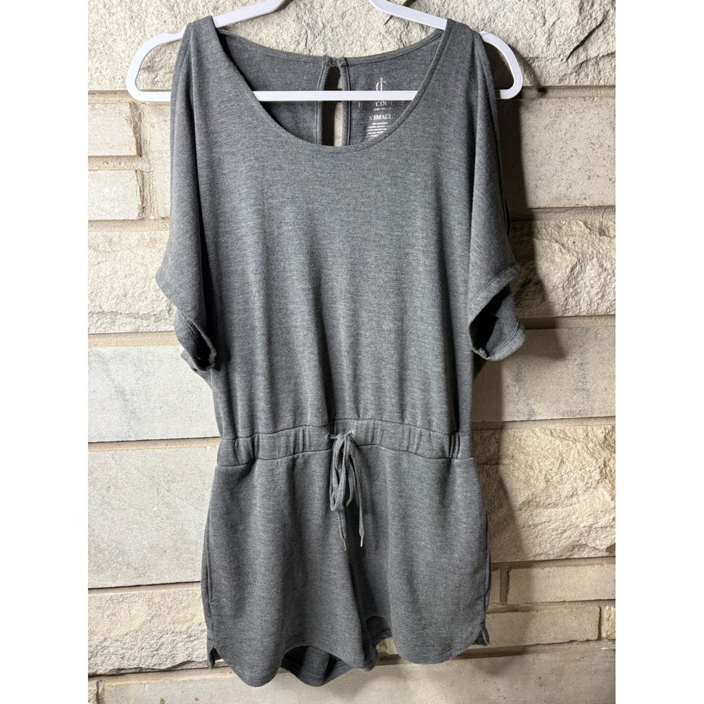 Juicy Couture Gray Cold Shoulder Romper XS Short Sleeve Drawstring Waist Heather
